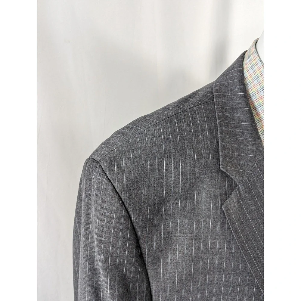 Mens Lauren Ralph Lauren Blazer Sport Coat Sports Jacket Gray Pin Stripe 48R‎